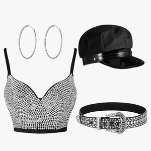 4 Pcs Women's Rhinestone Diamond Push up Bustier Crop Top with Rhinestone